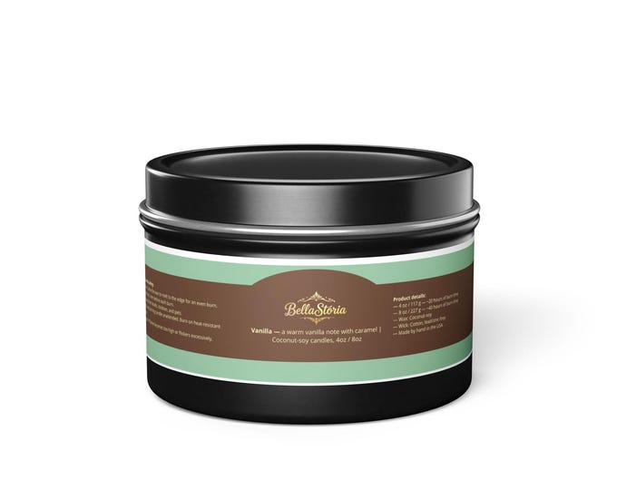 BellaStoria | Soy Candle, Vanilla & Caramel Scented Candle, Coconut Wax Candle, Tin Container Candle, Home Fragrance Decor, Aromatherapy