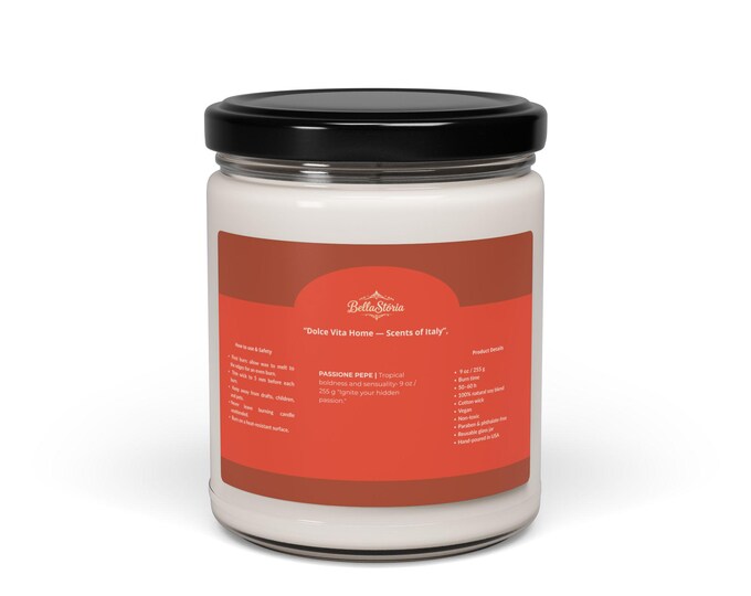 BellaStoria | Soy Candle, Dolce Vita Home - Passione Pepe Candle, Spicy Mango & Passionfruit, 9oz Tropical Aromatherapy, Gift Idea, Relaxation