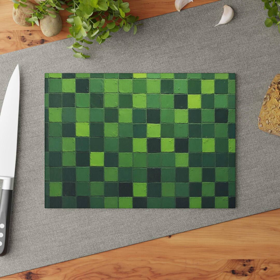 Bellastoria | Green Pixel Checkerboard Glass Cutting Board | Geometric ...
