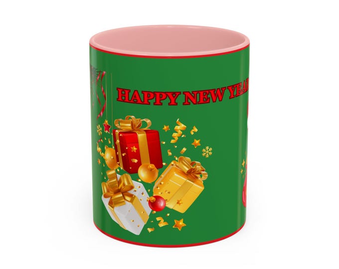 BellaStoria | Santa Happy New Year Accent Coffee Mug, Festive Holiday Drinkware, Christmas Gift Mug, Seasonal Coffee Mug, Santa Ceramic