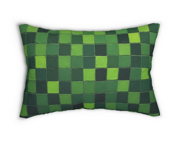 BellaStoria | Green Checkerboard Lumbar Pillow | Geometric Throw Pillow