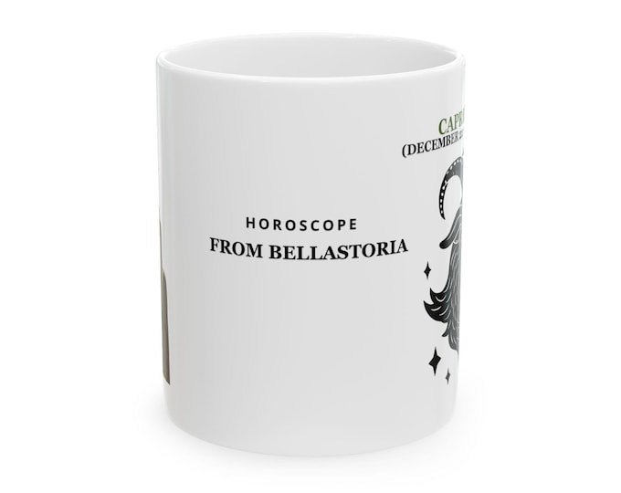 BellaStoria | Capricorn Horoscope Ceramic Mug | Astrology Gift, Zodiac Mug, Coffee Cup, December Birthdays, Astrology Lovers