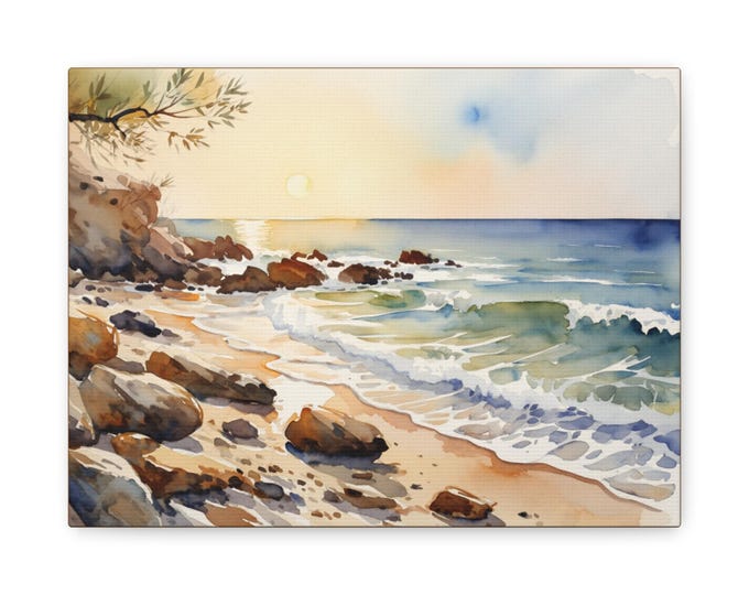 BellaStoria | Coastal Serenity Canvas Art Print, Beach Wall Decor, Ocean Landscape Painting, Seaside Home Decor, Nature Art