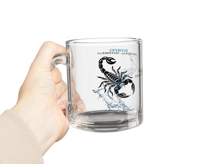 BellaStoria | Scorpio Horoscope Glass Mug, Zodiac Gift, Astrology Coffee Cup, 10oz Personalized Drinkware, Birthday Present, Celestial Decor