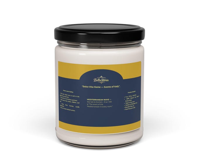 BellaStoria | Scented Soy Candle, 9oz, Sea Salt & Orchid, Mediterranean Home Decor Gift, Dolce Vita Candle, Aromatherapy Candle, Relaxing Spa