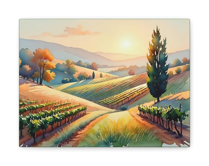 BellaStoria | Vineyard Sunset Canvas Print | Wall Art for Home Decor, Nature Lover's, Inspirational Wall Hanging, Farmhouse Style Decoration