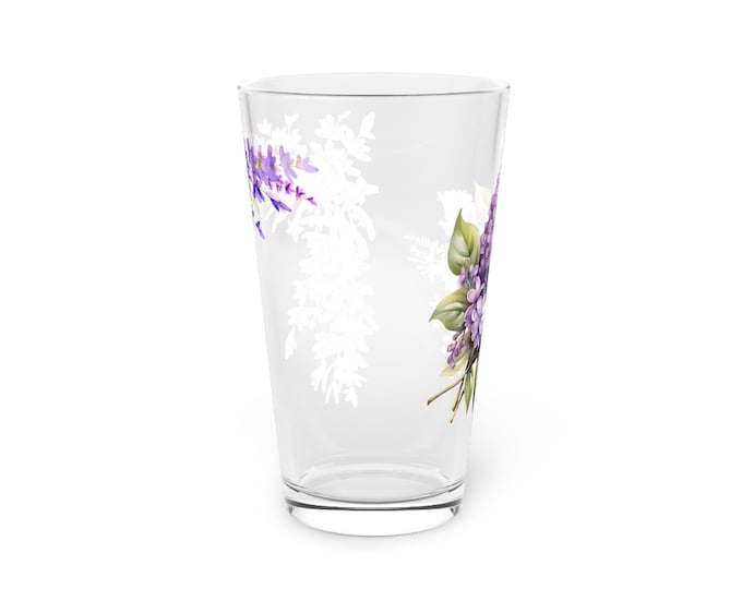 BellaStoria | Purple Floral Pint Glass, Ideal for Gifts, Barware, Home Decor, Party Favors, and Seasonal Celebrations