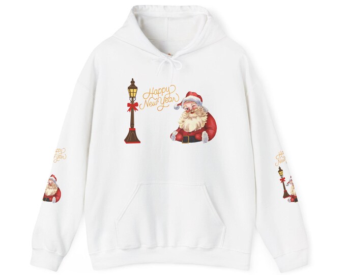 BellaStoria | Vintage Santa Lamp Post Hoodie | Happy New Year Christmas Sweatshirt, Unisex Christmas Jumper, Pullover, Cozy Winter Hoodie,