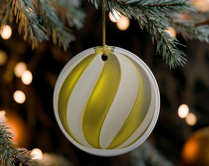 BellaStoria | Gold Swirl Ceramic Ornament | Round Christmas Tree Decoration