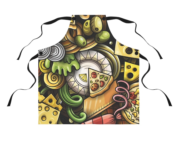 BellaStoria |Pizza and Cheese Pattern Apron | Food Doodle Cooking Apron