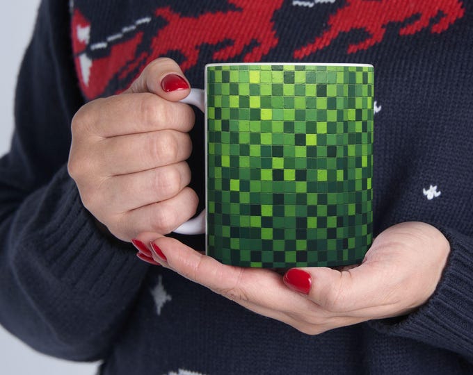 BellaStoria | Green Pixel Checkerboard Mug | Ceramic Coffee Cup