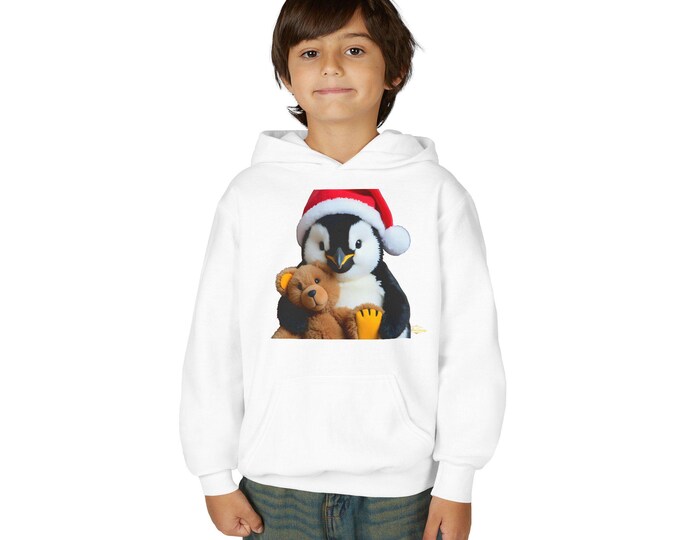 BelaStoria | Penguin with Teddy Bear Hoodie | Christmas Kids Holiday Sweatshirt