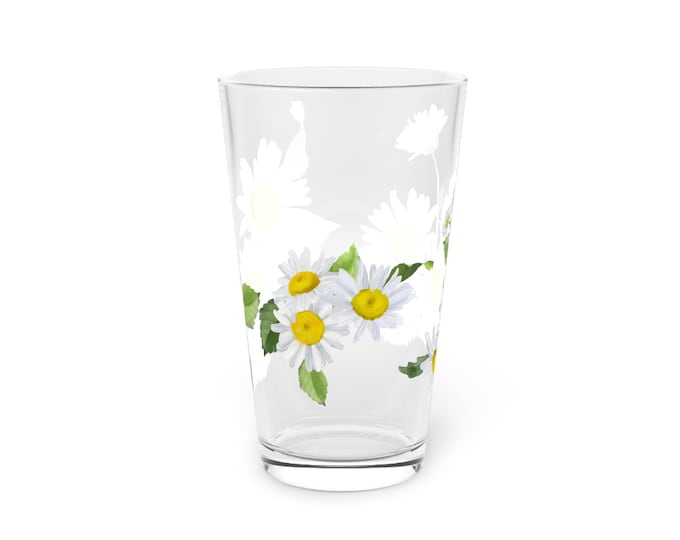 BellaStoria | Floral Pint Glass, 16oz - Perfect for Summer, BBQs, Gifts, Gatherings, or Home Decor, Daisy Design