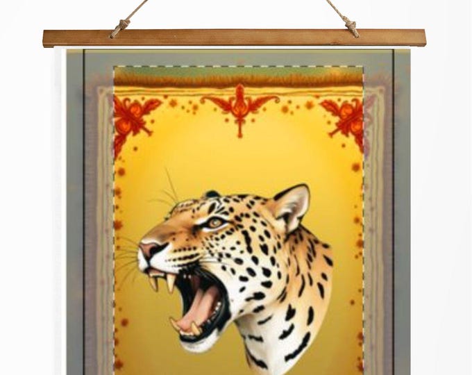 BellaStoria | Roaring Leopard Tapestry | Wood Slat Wall Decor | Wild Animal Print | Ethnic Style | Gift for an Interior Designer