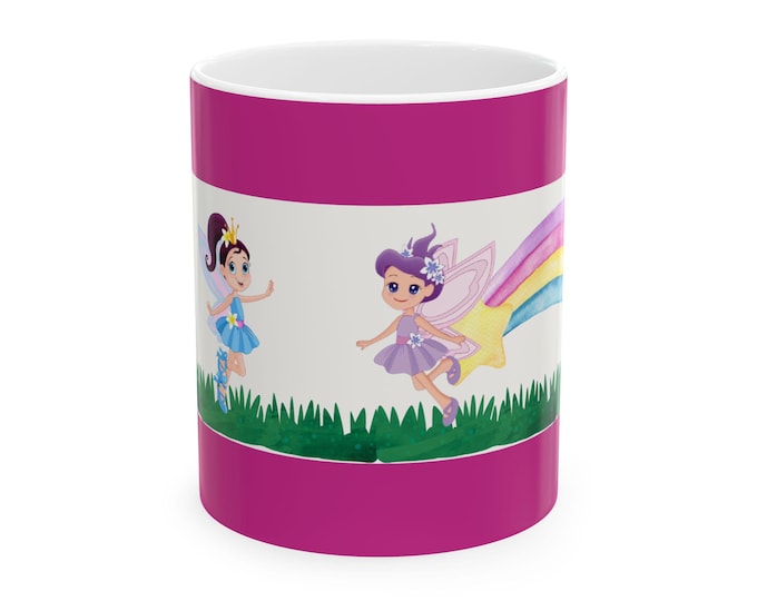 BellaStoria | Whimsical Fairy Ceramic Mug, Magical Gift for Kids, Cartoon Fairy Drinkware, Birthday Present, Fantasy Mug for Tea/Coffee