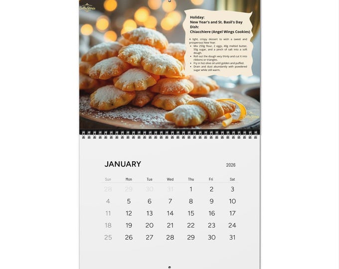 BellaStoria | Italian Feasts Wall Calendar 2025, Cucina Italiana, Recipe & Menu Planner, Kitchen Decor, Foodie Gift, Cooking Calendar