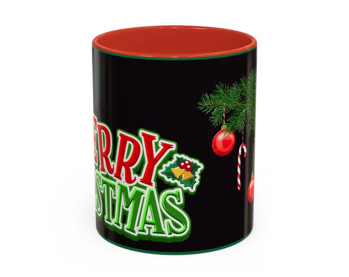 BellaStoria | Christmas Ornaments Candy Canes Accent Mug, Holiday Coffee Cup Gift, Festive Hot Cocoa Mug, Seasonal Tea Cup, Winter Decor