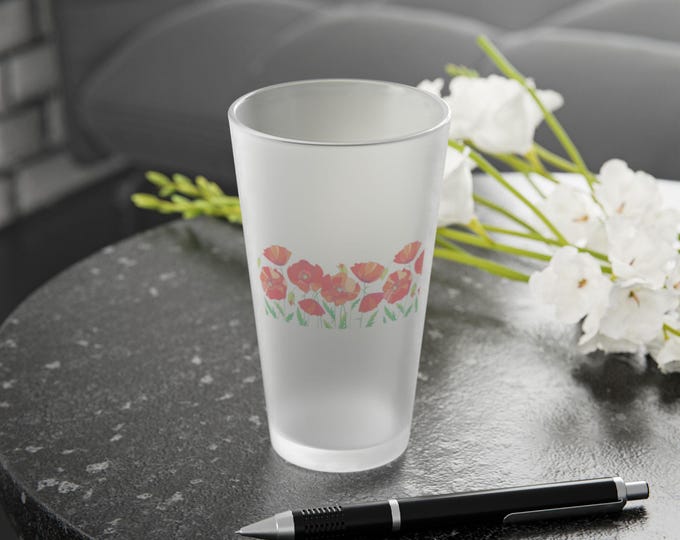 BellaStoria | Delicate Floral Frosted Pint Glass - Perfect for Picnics, Parties, Gift Ideas, Home Bar Decor, and Special Occasions