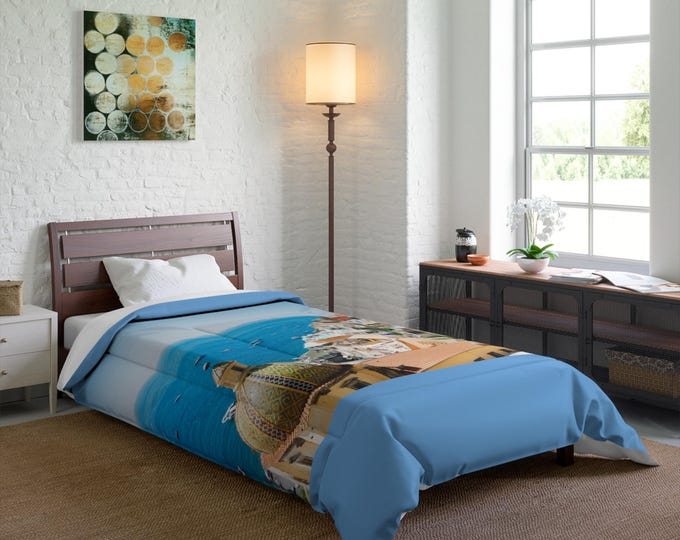 BellaStoria | Coastal Amalfi Town Comforter | Mediterranean Seaside Photo Print