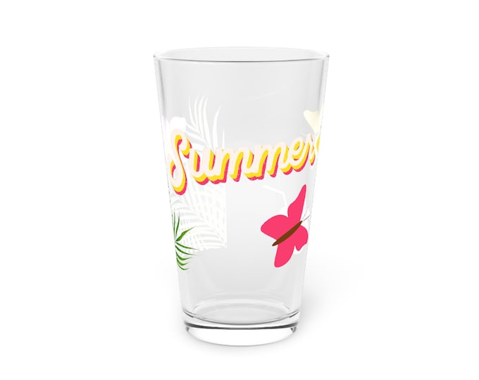 BellaStoria | Summer Vibes Pint Glass, Tropical Drinkware for Parties, BBQs, Celebrations, Gift for Friends, Summer Decor