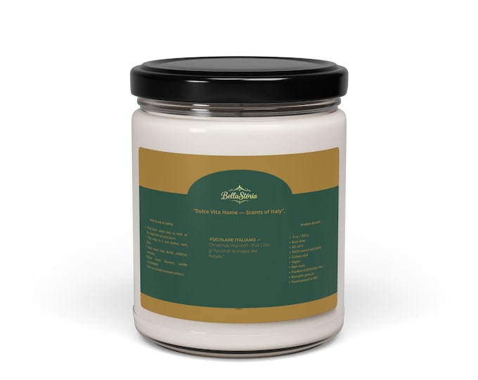BellaStoria | Scented Soy Candle, Christmas Warmth, Dolce Vita Home FOCOLARE ITALIANO, Holiday Candle, 9oz, Italian Christmas Candle,Accendi
