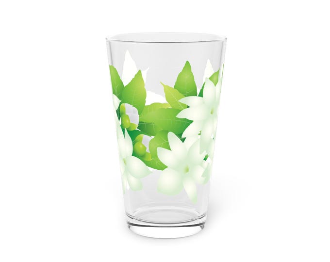 BellaStoria | Floral Pint Glass, Botanical Drinkware, Nature Lover Gift, Wedding Favor, Flower Design Glass, Home Bar Essentials, Flower