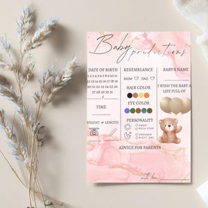 Girl Baby Shower Canva Template - Editable Pink Baby Predictions Card – Double-Sided Printable Game – Instant Download