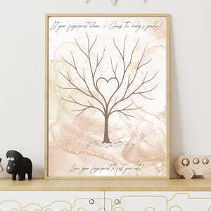 Unique Baby Shower Idea Gender Reveal Fingerprint Tree Game Beige Printable PDF, Unique Party Idea, CMYK Print Ready with Instructions