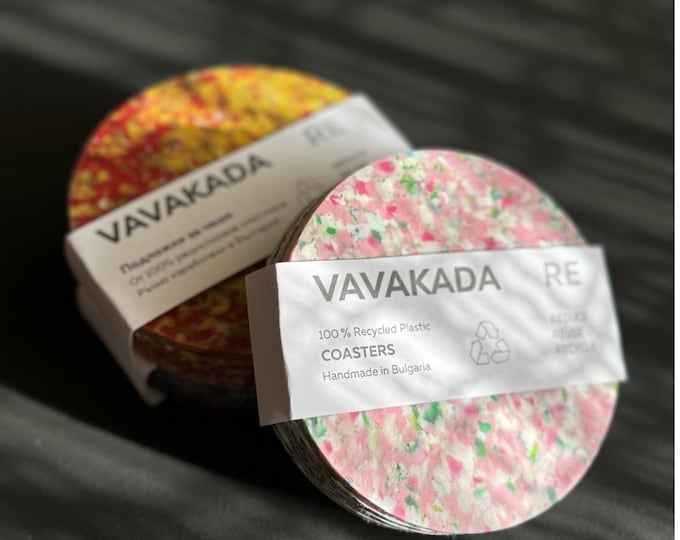 Recycled Plastic Coasters (Set of 4): Eco-Friendly Drink Mats, Handmade