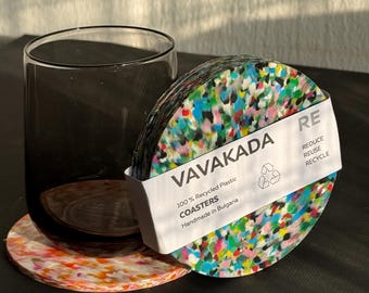 Ręcznie robione podstawki z recyklingowanego plastiku – kolorowa dekoracja stołu, zestaw 4 szt.