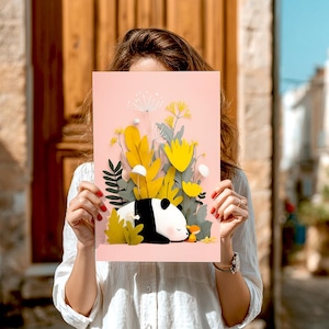 Kid&#39;s Wall Print, Cute Panda and Fox, Garden Floral Illustration Poster, kids rooms decoration wall art print