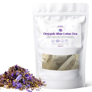 Organic Blue Lotus Tea Bags | 15 or 30 Bag Options | Pre-Ground Petals | Herbal Infusion | Caffeine-Free | Bedtime Relaxation Blend