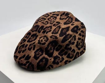 Leopard Print Newsboy Cap Women – Velvet Retro Flat Cap | Vintage Gatsby Hat | Y2K Streetwear Beret Gift for Her