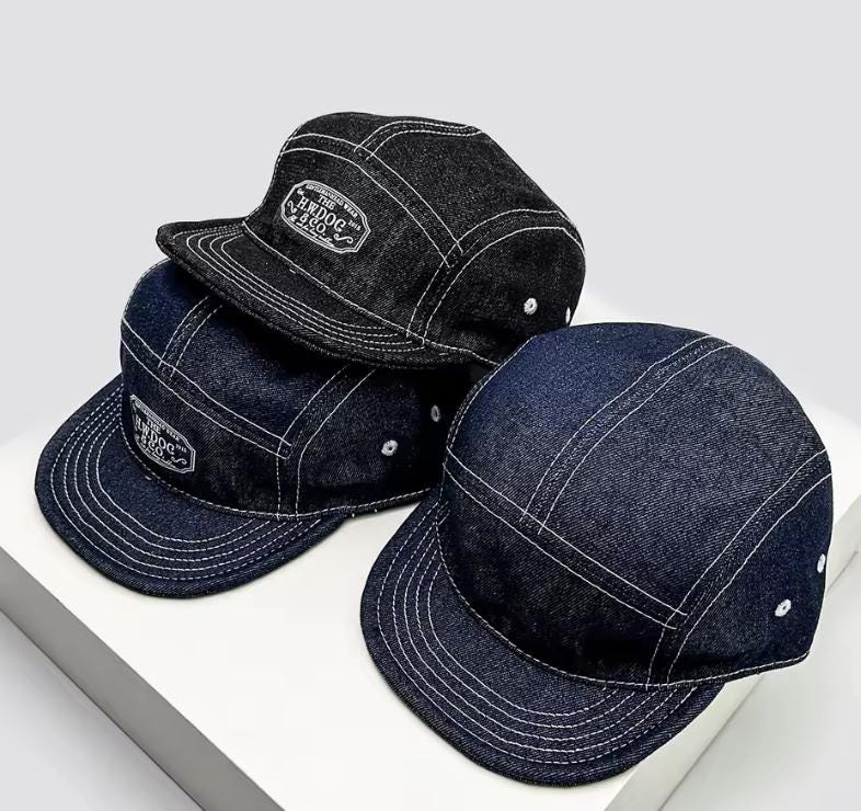 Denim 5 Panel Camp Cap – Vintage Workwear Flat Brim Hat Unisex | Retro ...