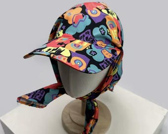 Y2K Graffiti Baseball Cap Women – Retro Scarf Visor Hat | Colorful Print Bandana Cap | Festival Streetwear Gift | Funky Summer Sun Hat