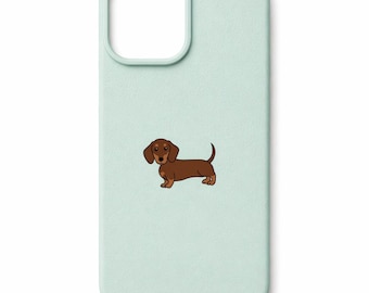 Funda minimalista de color liso con diseño de perro salchicha para iPhone | Funda adorable con diseño de perro para iPhone 11 12 13 14 15 16 17 Pro Max | Funda de silicona suave | Regalo