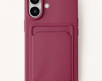 Silicone Case with Card Holder – Solid Color Shockproof iPhone Case, Non-Slip Case for iPhone 17 16 15 14 13 12 11 Pro, mini & Pro Max