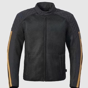 Triumph Motorcycle Braddan Retro Mesh Jacket Black, Triumph Real Leather Jacket, Mesh Motorcycle Motorbike Racing Stiker Biker Jacket