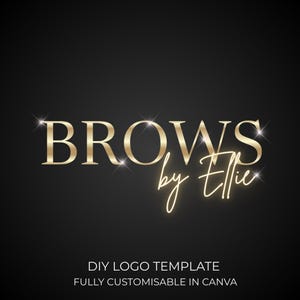 Logotipo de belleza prediseñado dorado, plantilla editable de Canva para logotipo de pequeñas empresas, branding DIY, diseño de logotipo de belleza de lujo, logotipo con efecto cromado, belleza