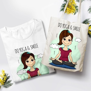 Cute Meditating Girl Illustration – Yoga Clipart for T-Shirts, Tote Bags & Mugs – Relaxing Cartoon Art for Sublimation Printing