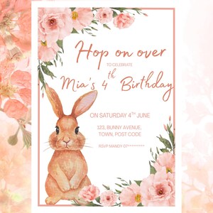 Spring Bunny Digital Invitation Template | Kids Birthday Invite | Editable template | Printable Birthday Invite |