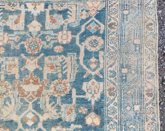 3x16 Persian runner rug Antique extra long, Mahal rug, Serapi rug runner 3x16 vintage, Hallway rug, Oriental long runner blue, Furniture