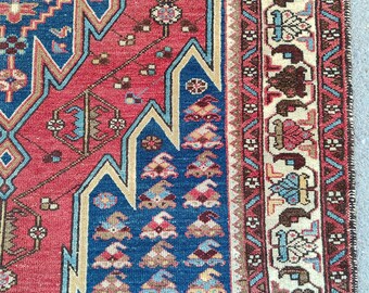 4x6 Karaja rug Navy, Antique 4x6 Tribal rug, Heriz rug 4x6 vintage, Geometric rug, Serapi rug, Oriental rug 4x6, Kurdish rug, Caucasian rug