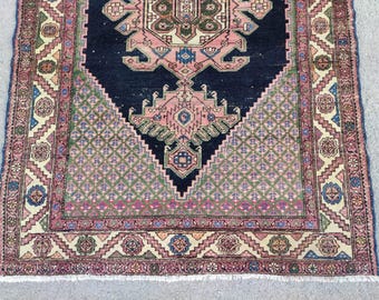 4x6 Karaja rug Navy, Antique 4x6 Tribal rug, Heriz rug 4x6 vintage, Geometric rug, Serapi rug, Oriental rug 4x6, Kurdish rug, Caucasian rug