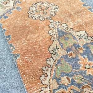 7x7 Läufer, dünner Teppich, türkischer Läufer 7x7, Vintage Läufer 7x7 Oushak, Orangefarbener Läufer 7x7, Schmaler Teppich, Persischer Teppich 7x7 Heriz Läufer