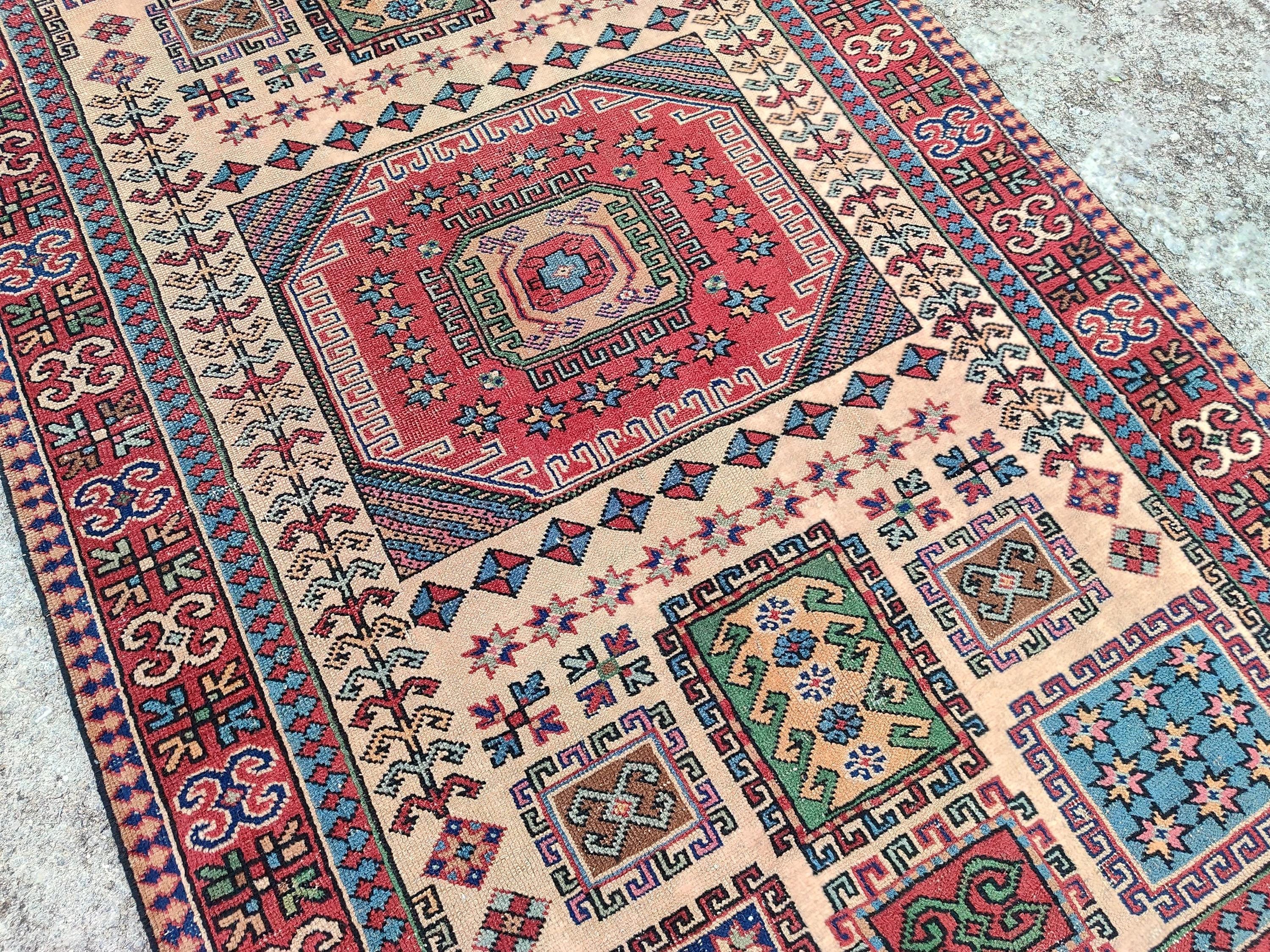 Antique 4x6 Turkish Rug, Oriental Rug 4x6 Vintage, Oushak Rug
