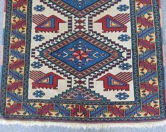 Antique 4x6 Turkish rug, Oriental rug 4x6 vintage, Oushak rug, Heriz rug 4x6, Serapi rug, Colorful anatolian rug 4x6, Kurdish rug, furniture