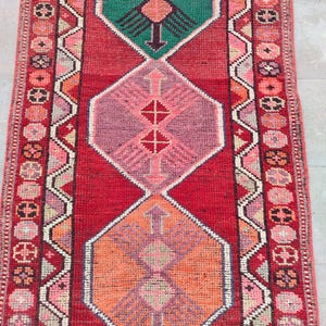 Extra long 3x14 Herki rug runner antique, Persian runner 3x14 vintage, Oriental rug, Turkish 3x14 oushak runner, Red rug, Heriz rug 3x14