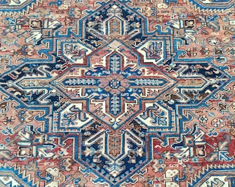 Rare 7x9 Heriz rug, Antique persian rug 7x9, Serapi rug, Oriental rug 7x9 vintage, Malayer rug, Blue red area rug 8x10 living room Furniture