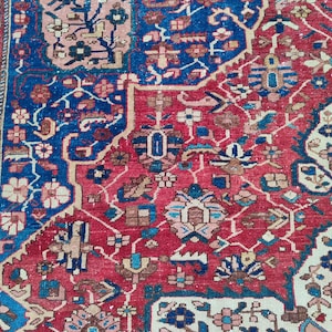 10x13 rug Persian Oversize, Heriz area rug 10x13, Antique rug 10x13, Blue red area rug, Serapi rug, Living rug 10x13 vintage, Large area rug